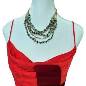 Turquoise & Tiger’s Eye Style Multi-Strand Beaded Statement Necklace – Boho Chic